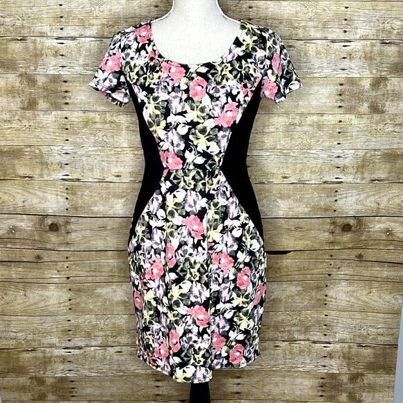 XHILARATION 90S Y2K FLORAL BODYCON CLASSIC SEXY CUTE STRETCH SCOOP NECK DRESS - Picture 1 of 3